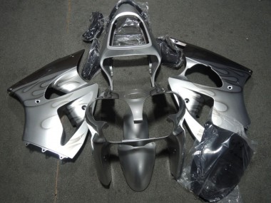 Best 2000-2002 Kawasaki ZX6R Motorcycle Fairings - Silver Grey Flame