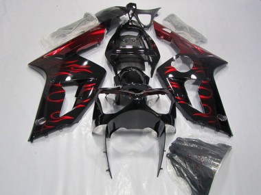 Best 2003-2004 Kawasaki ZX6R Motorcycle Fairing - Glossy Black Red Flame