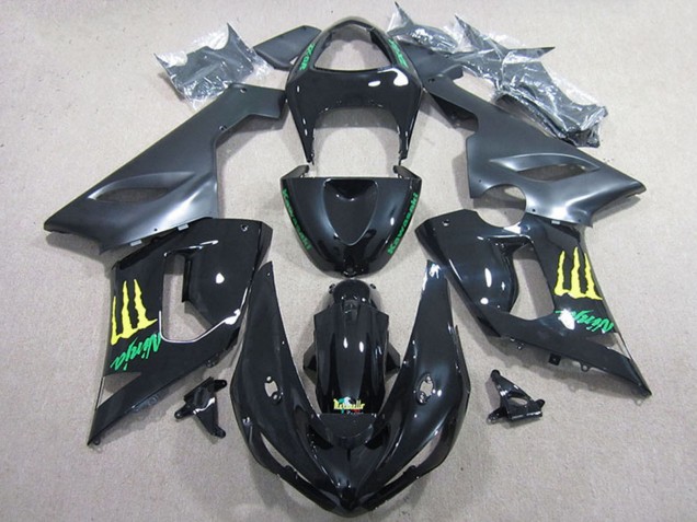 2005-2006 Kawasaki ZX6R Motorcycle Fairing - Glossy Black Yellow Monster