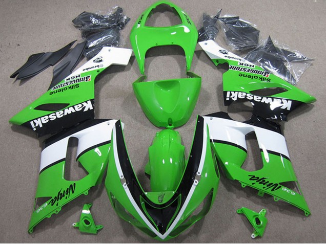 2005-2006 Kawasaki ZX6R Motorcycle Fairings - Green White Black