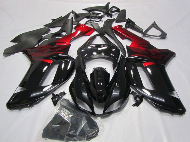 2007-2008 Kawasaki ZX6R Motorcycle Fairings - Black Red