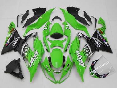 Best 2013-2018 Kawasaki ZX6R Motorcycle Fairings - Green White Silver Black Elf Touch4 Bridgestone 11