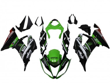 Best 2013-2018 Kawasaki ZX6R Motorcycle Fairings - Green Black White Elf Monster
