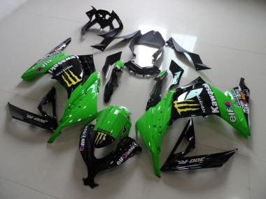 Best 2013-2018 Kawasaki ZX300R Motorcycle Fairings - Green Glossy Black Yellow Elf Touch4 Monster