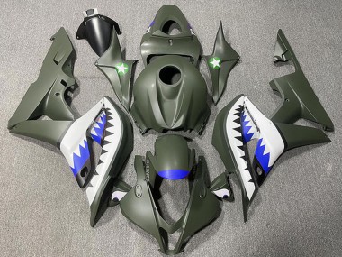 Best 2007-2008 Honda CBR600RR Motorcycle Fairings - Army Green White Blue Shark