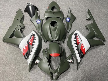 Best 2007-2008 Honda CBR600RR Motorcycle Fairings - Army Green White Red Shark