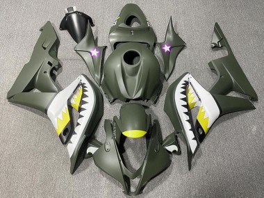 Best 2007-2008 Honda CBR600RR Motorcycle Fairings - Army Green White Yellow Shark