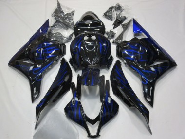 Best 2009-2012 Honda CBR600RR Motorcycle Fairings - Glossy Black Blue Flame