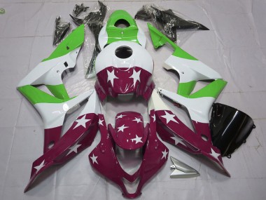 Best 2007-2008 Honda CBR600RR Motorcycle Fairings - White Green Maroon Red Stars Stripe