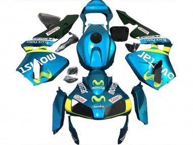Best 2003-2004 Honda CBR600RR Motorcycle Fairings - Light Blue Yellow Green MoviStar