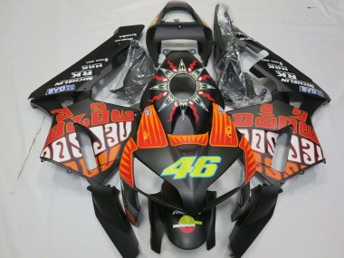 Best 2003-2004 Honda CBR600RR Motorcycle Fairings - Matte Black Orange Yellow Rossi 46