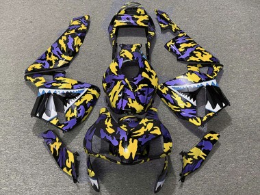 Best 2003-2004 Honda CBR600RR Motorcycle Fairings - Purple Yellow Camouflage Shark
