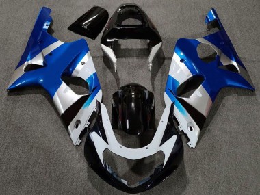 Best 2000-2002 Suzuki GSXR 1000 Motorcycle Fairings - Blue Silver Glossy Black OEM Style