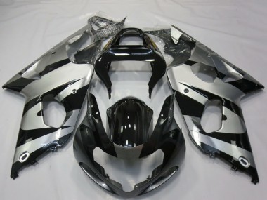 Best 2000-2002 Suzuki GSXR 1000 Motorcycle Fairings - Silver Glossy Black