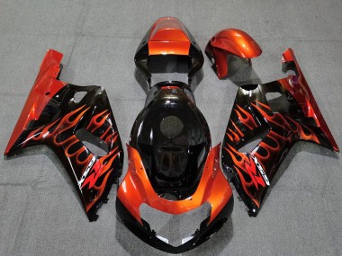 Best 2001-2003 Suzuki GSXR 600 / GSXR 750 Motorcycle Fairings - Glossy Black Orange Flame