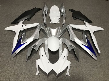 Best 2008-2010 Suzuki GSXR 600 / GSXR 750 Motorcycle Fairings - White Silver Blue Matte Black
