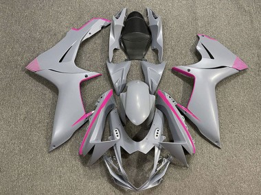 Best 2011-2024 Suzuki GSXR 600 / GSXR 750 Motorcycle Fairings - Matte Nardo Grey Pink Accents