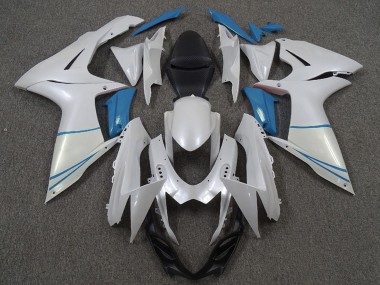 Best 2011-2024 Suzuki GSXR 600 / GSXR 750 Motorcycle Fairings - Pearl White and Light Blue