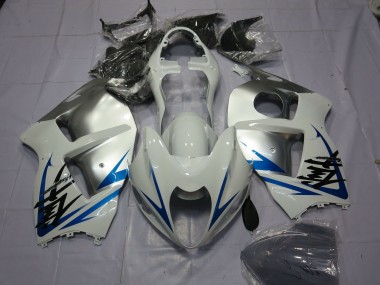 Best 1996-2007 Suzuki GSXR 1300 Motorcycle Fairings - White Silver Blue