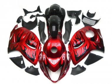 Best 2008-2020 Suzuki GSXR 1300 Motorcycle Fairings - Red with Black Flame