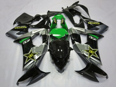 Best 2008-2010 Kawasaki ZX10R Motorcycle Fairings - Grey Green Black Rockstar