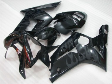 Best 2003-2004 Kawasaki ZX6R Motorcycle Fairings - Glossy Black Grey Flame