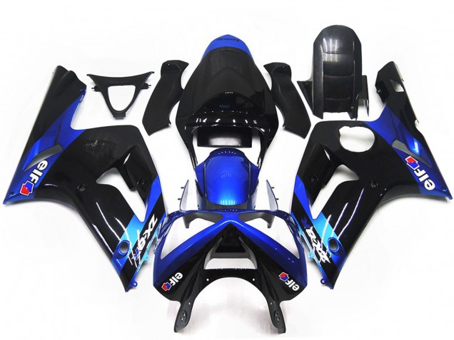 2003-2004 Kawasaki ZX6R Motorcycle Fairings - Blue Glossy Black Elf