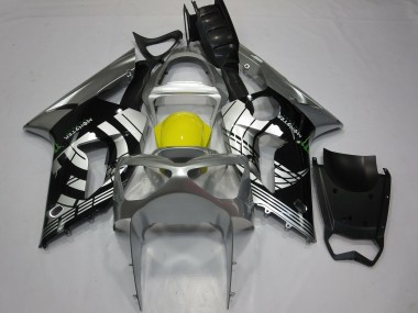 Best 2003-2004 Kawasaki ZX6R Motorcycle Fairings - Silver Yellow Glossy Black