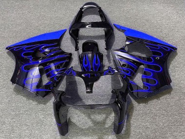 Best 2000-2002 Kawasaki ZX6R Motorcycle Fairings - Glossy Black Blue Flame