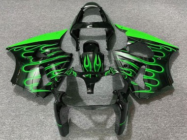 Best 2000-2002 Kawasaki ZX6R Motorcycle Fairings - Glossy Black Green Flame