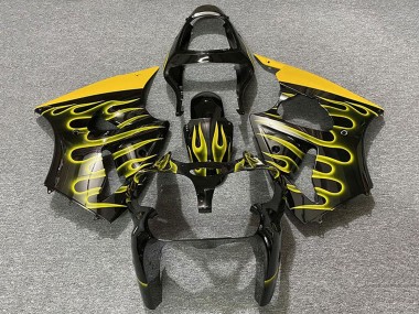 Best 2000-2002 Kawasaki ZX6R Motorcycle Fairings - Glossy Black Yellow Flame