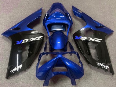 Best 2003-2004 Kawasaki ZX6R Motorcycle Fairings - Blue Glossy Black