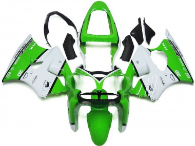 Best 2000-2002 Kawasaki ZX6R Motorcycle Fairings - White Green Black Bridgestone Silkolene