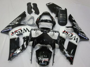 Best 2003-2004 Kawasaki ZX6R Motorcycle Fairings - Glossy Black White West