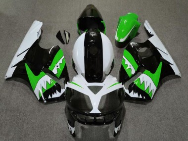 Best 2002-2006 Kawasaki ZX12R Motorcycle Fairings - Green Black White Shark