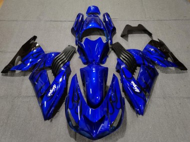 Best 2006-2011 Kawasaki ZX14R Motorcycle Fairings - Blue Black Flame