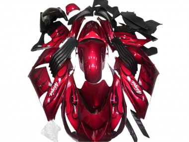 Best 2006-2011 Kawasaki ZX14R Motorcycle Fairings - Red Black Flame White Ninja