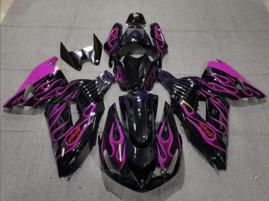 Best 2006-2011 Kawasaki ZX14R Motorcycle Fairing - Glossy Black Purple Flame