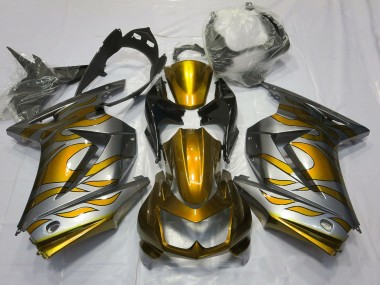 Best 2008-2012 Kawasaki Ninja 250 Motorcycle Fairings - Silver Gold Flame