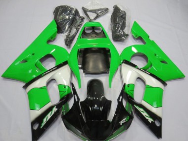 Best 1998-2002 Yamaha R6 Motorcycle Fairing - Green White Glossy Black