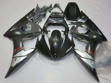 Best 2005 Yamaha R6 Motorcycle Fairings - Glossy Black Silver