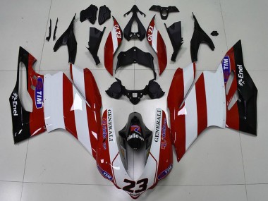 Best 2015-2020 Ducati 959 1299 Motorcycle Fairings - White Red Glossy Black Generali Tim 23
