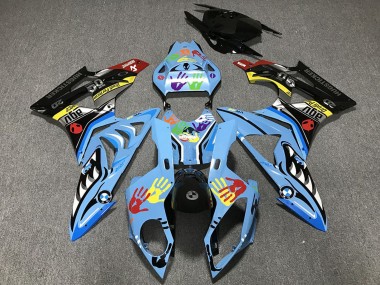 Best 2009-2014 BMW S1000RR Motorcycle Fairings - Light Blue Black Shark Hands