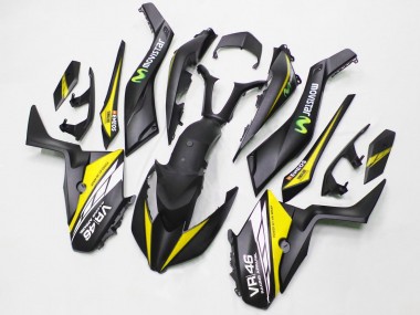 Best 2017-2021 Yamaha XMAX300 Motorcycle Fairings - Matte Black Yellow MoviStar ENEOS 46