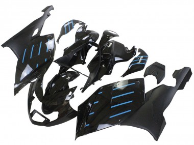 Best 2005-2010 BMW K1200S Motorcycle Fairings - Glossy Black Matte Black Blue Lines