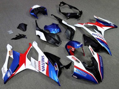 Best 2019-2022 BMW S1000RR Motorcycle Fairings - White Blue Red Smiths