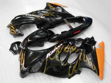 Best 2004-2006 Suzuki GSX600F/GSX750F Motorcycle Fairings - Glossy Black Orange Flame Katana