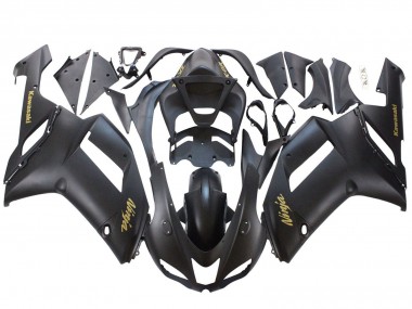 Best 2007-2008 Kawasaki ZX6R Motorcycle Fairings - Matte Black with Yellow Logo Ninja