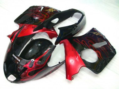 Best 1996-2007 Honda CBR1100XX Blackbird Motorcycle Fairing Kits - Glossy Black Red Flame