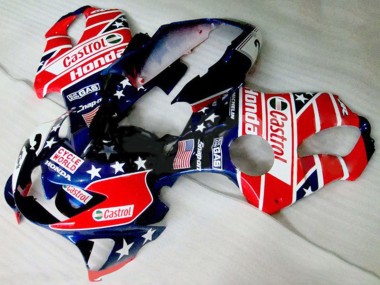 Best 1999-2000 Honda CBR600 F4 Motorcycle Fairings - Red White Blue Glossy Black Star Castrol